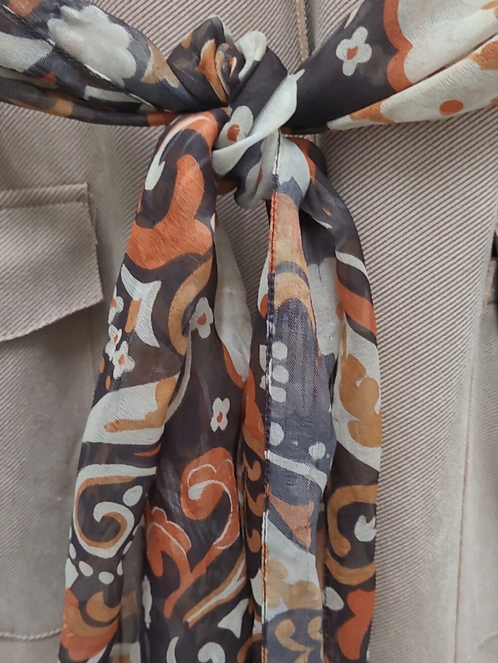 Solitaire Beige Long Blazer with Printed Sash - Picture 7 of 10
